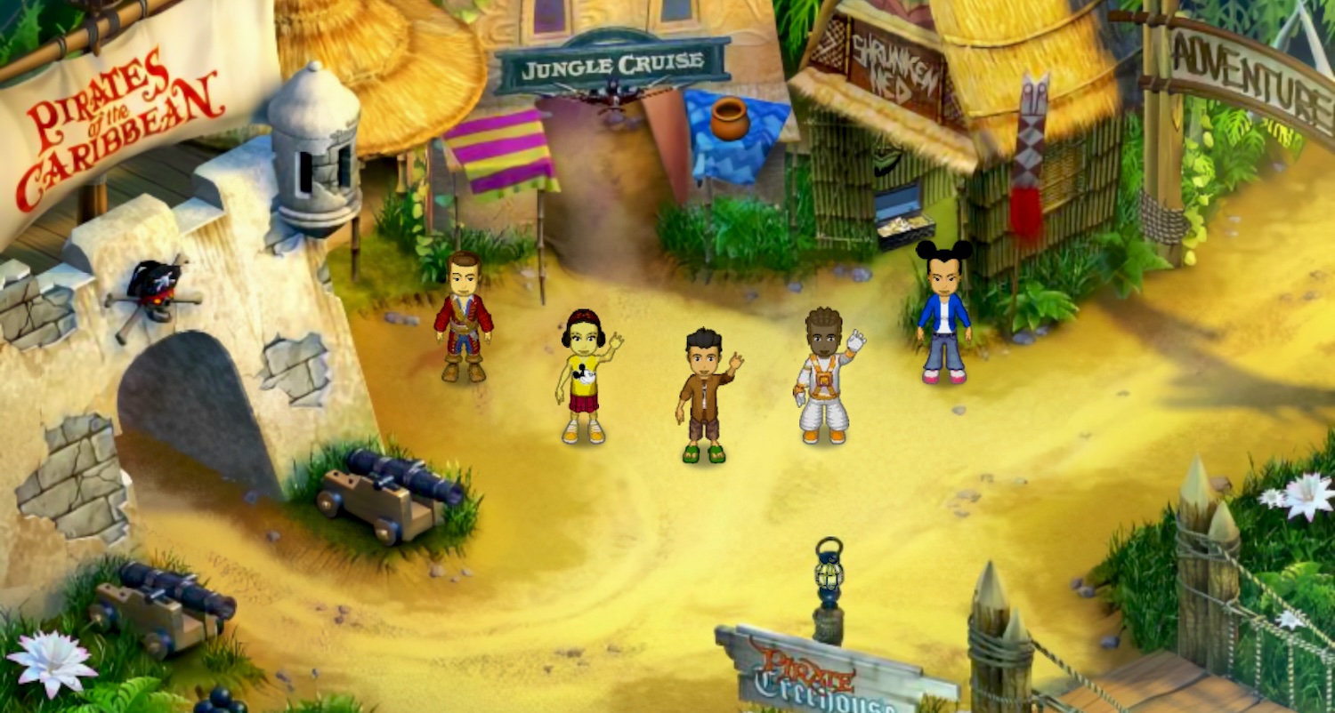 Characters waving in Adventureland Bazaar